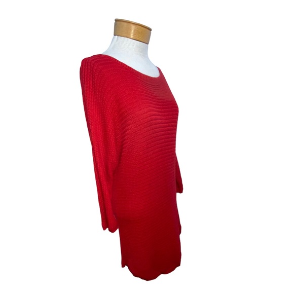 Isaac Mizrahi Live! Dropped Shoulder Ribbed Stitch Sweater-Red-Small - Picture 3 of 6